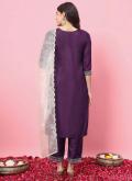 Embroidered Silk Blend Purple Trendy Salwar Suit - 1