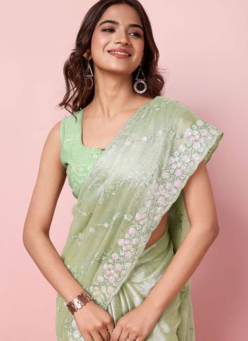 Embroidered Silk Green Contemporary Saree