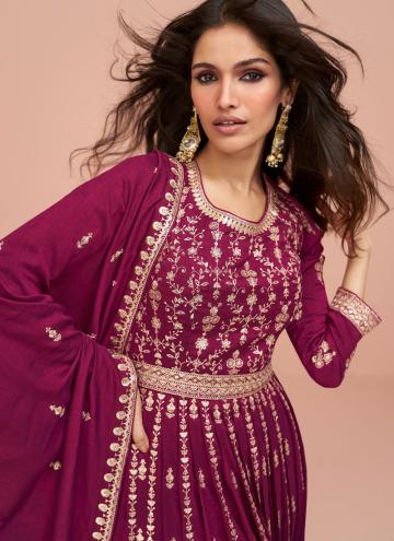 Embroidered Silk Rani Readymade Designer Salwar Suit
