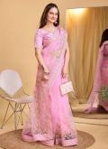 Embroidered Silk Rose Pink Trendy Saree - 3