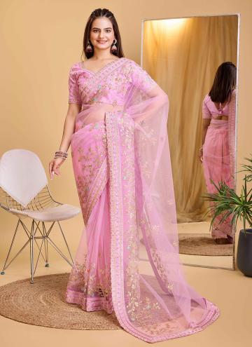Embroidered Silk Rose Pink Trendy Saree