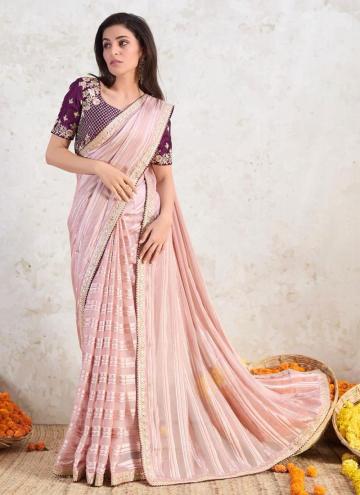 Embroidered Tissue Rose Pink Trendy Saree