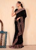 Embroidered Vichitra Silk Black Designer Saree - 3