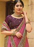 Embroidered Vichitra Silk Pink Classic Designer Saree - 1