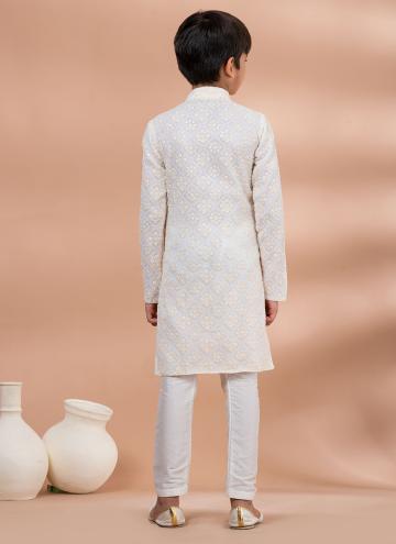 Embroidered Viscose Off White Kurta Pyjama