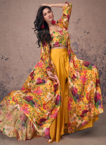 Fab Embroidered Crepe Silk Yellow Salwar Suit