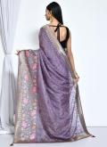 Fab Embroidered Satin Silk Purple Classic Designer Saree - 1