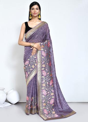 Fab Embroidered Satin Silk Purple Classic Designer
