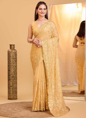 Fab Gold Organza Sequins Work Designer Saree for Ceremonial