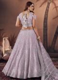 Fab Lavender Georgette Embroidered A Line Lehenga Choli for Engagement - 1
