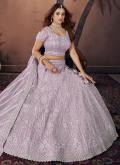 Fab Lavender Georgette Embroidered A Line Lehenga Choli for Engagement - 3