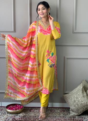 Fab Mustard Muslin Embroidered Salwar Suit