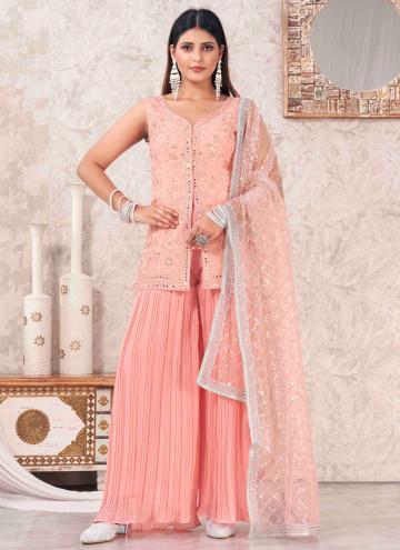 Fab Peach Georgette Embroidered Readymade Designer