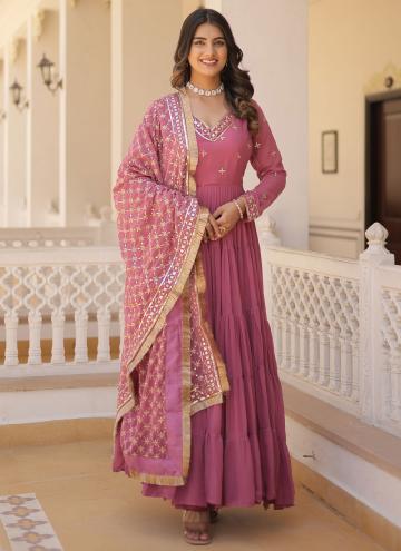 Fab Pink Faux Georgette Embroidered Designer Gown