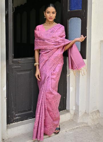 Fab Pink Raw Silk Woven Contemporary Saree