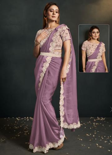 Fab Purple Crepe Silk Cord Classic Designer Saree