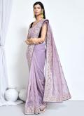 Fab Purple Organza Embroidered Trendy Saree for Ceremonial - 2