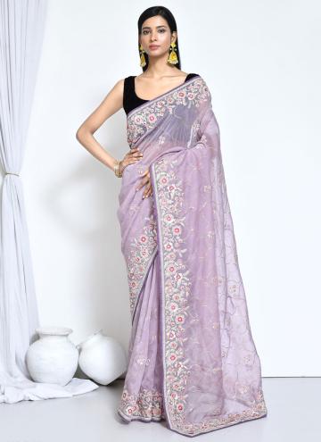 Fab Purple Organza Embroidered Trendy Saree for Ceremonial