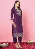 Fab Purple Silk Blend Embroidered Salwar Suit for Ceremonial - 2