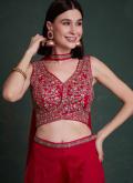Fab Red Chinon Embroidered Palazzo Suit - 2