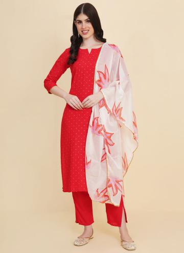 Fab Red Rayon Printed Trendy Salwar Kameez for Cas