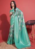 Fab Turquoise Silk Digital Print Classic Designer Saree - 3