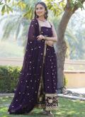 Fab Wine Faux Georgette Embroidered Gown for Ceremonial - 2