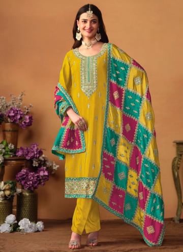 Fab Yellow Chinon Embroidered Trendy Salwar Kameez