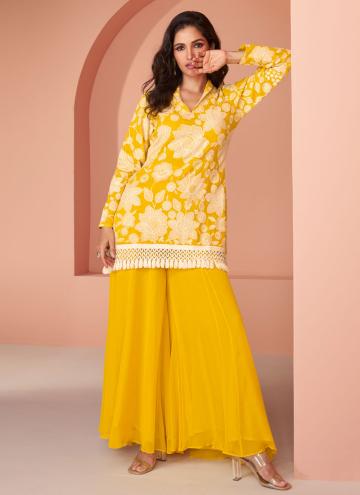Fab Yellow Cotton Silk Embroidered Casual Kurti for Ceremonial