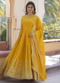 Fab Yellow Faux Georgette Embroidered Gown for Ceremonial - 2