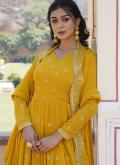 Fab Yellow Faux Georgette Embroidered Gown for Ceremonial - 3