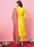 Fab Yellow Silk Blend Embroidered Designer Salwar Kameez for Festival - 1