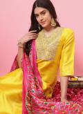 Fab Yellow Silk Blend Embroidered Designer Salwar Kameez for Festival - 2