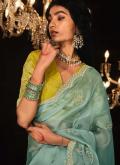 Fancy Fabric Contemporary Saree in Sea Green Enhanced with Border - 1
