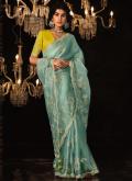 Fancy Fabric Contemporary Saree in Sea Green Enhanced with Border - 2