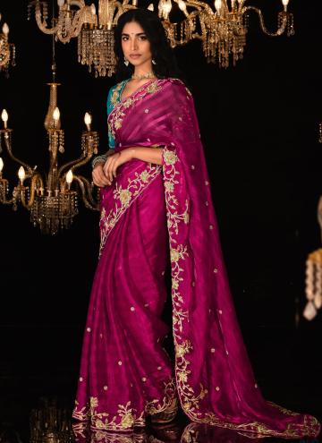 Fancy Fabric Trendy Saree in Pink Enhanced with Border
