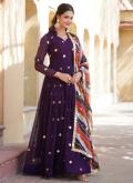 Faux Georgette Readymade Designer Gown in Purple Enhanced with Embroidered - 2