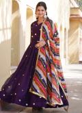 Faux Georgette Readymade Designer Gown in Purple Enhanced with Embroidered - 3