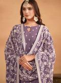 Faux Georgette Trendy Salwar Suit in Purple Enhanced with Embroidered - 2