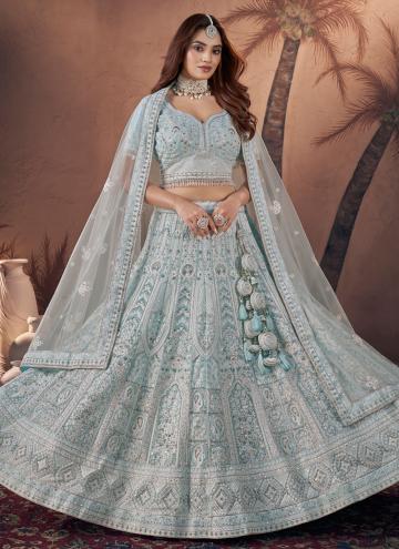 Firozi color Embroidered Georgette A Line Lehenga 