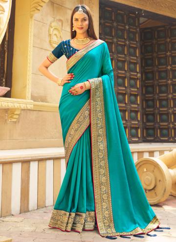 Firozi Trendy Saree in Vichitra Silk with Embroidered