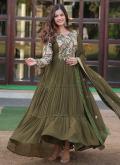 Floral Print Faux Georgette Green Gown - 2
