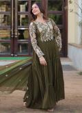 Floral Print Faux Georgette Green Gown - 3