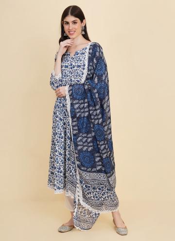 Floral Print Rayon Blue Designer Salwar Kameez