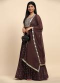 Georgette A Line Lehenga Choli in Brown Enhanced with Embroidered - 4