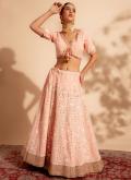 Georgette A Line Lehenga Choli in Peach Enhanced with Embroidered - 3