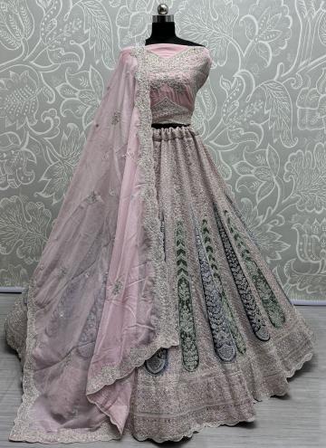 Georgette A Line Lehenga Choli in Pink Enhanced with Diamond Work