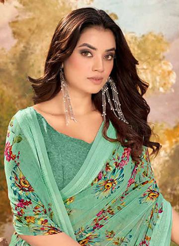 Georgette Classic Designer Saree in Green Enhanced with Printed