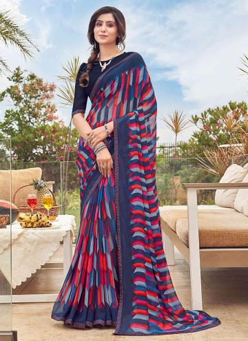 Georgette Classic Designer Saree in Multi Colour Enhanced with Printed