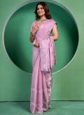 Georgette Classic Designer Saree in Pink Enhanced with Sequins Work - 3
